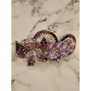 Vintage Rhinestone & Faux Gem Floral Hair Clip Purple Butterfly